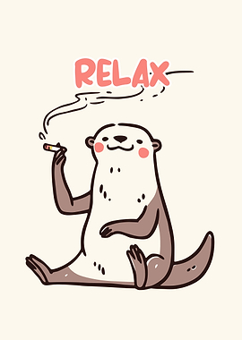 Relaxing Otter Cartoon Illustration