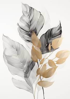 Elegant Leaves Gray and Gold