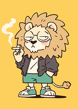 Cartoon Lion Smoking Cigarette