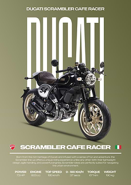 Ducati Scrambler Cafe Racer Motorcycle Poster