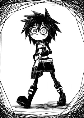 Monochrome Cartoon Girl Walking