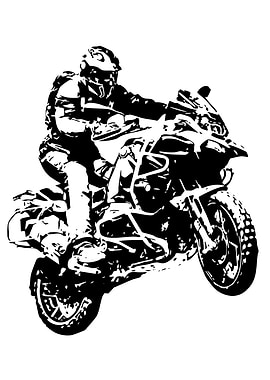 Motorcycle Stunt Black and White Graphic