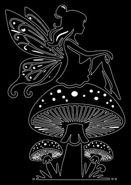 Fairy on Mushroom Outline
