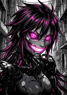 Cyberpunk Android Girl with Pink Highlights