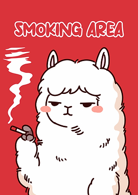 Smoking Area Alpaca Cartoon