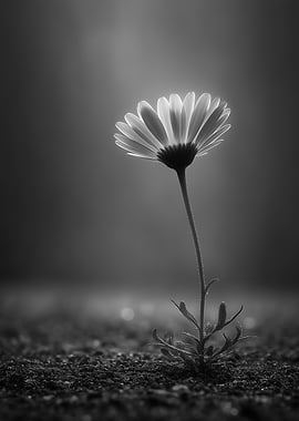 Monochrome Daisy Flower Close-Up