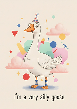 Silly Goose with Party Hat Illustration