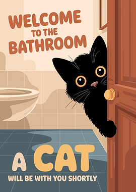 Cat Welcome Bathroom Art
