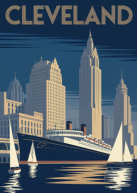 Cleveland Cityscape Art Deco Poster