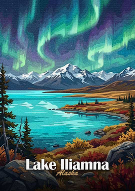 Lake Iliamna Alaska Aurora Landscape Art