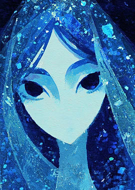 Abstract Blue Portrait with Veil