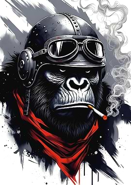 Gorilla Pilot Smoking Cigarette Art
