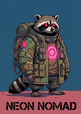 Neon Nomad Raccoon Illustration