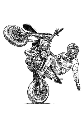 Motorcycle Stunt Ink Drawing