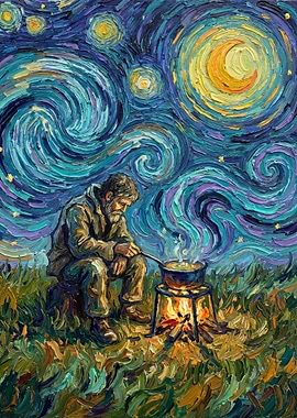 Starry Night Inspired Cooking Scene