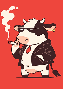 Cool Cow Cartoon Character Smoking Cigar