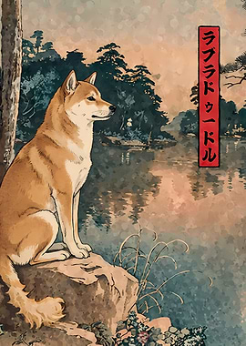 Shiba Inu Ukiyo-e Style Art