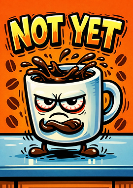 Grumpy Coffee Cup Cartoon Illustration