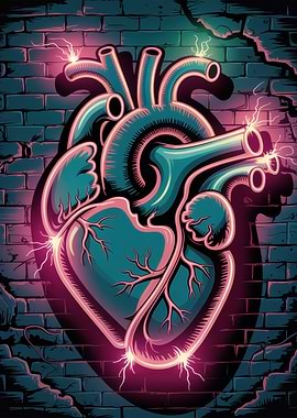 Electric Heart on Brick Wall