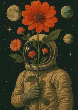 Surealis Astronaut with Flowers in Space