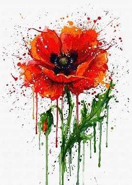 Watercolor Poppy Flower Art
