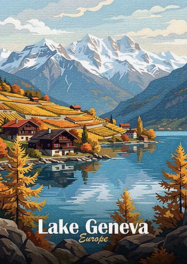 Lake Geneva Europe Travel Poster