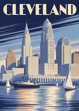 Cleveland Cityscape Art Deco Poster
