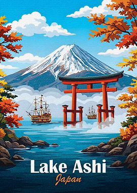 Lake Ashi Japan Travel Poster