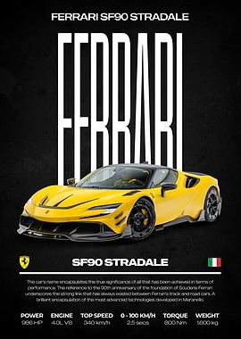 Ferrari SF90 Stradale Yellow Car Poster