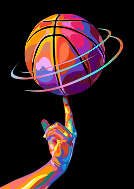 Colorful Basketball Spinning on Finger