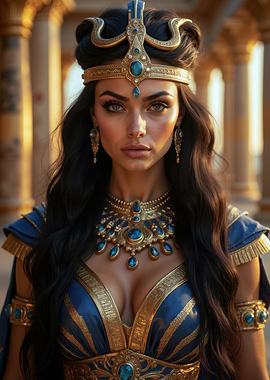 Egyptian Queen Portrait with Blue and Gold