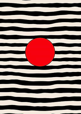 Red Circle on Black and White Stripes