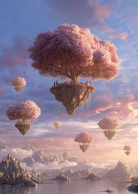 Floating Islands with Cherry Blossom Trees