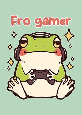 Cute Frog Gamer Illustration