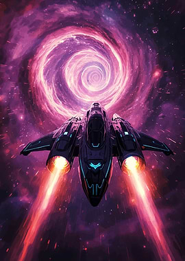 Spaceship flying through a cosmic vortex