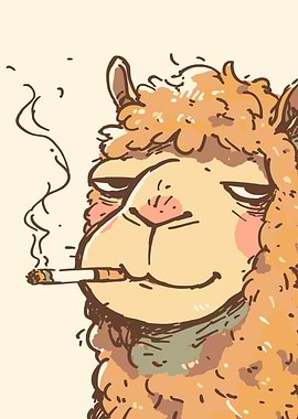 Smoking Llama Cartoon Illustration