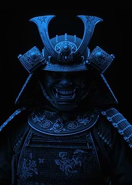 Blue Samurai Warrior Portrait