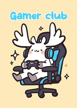 Cute Moose Gamer Club Illustration