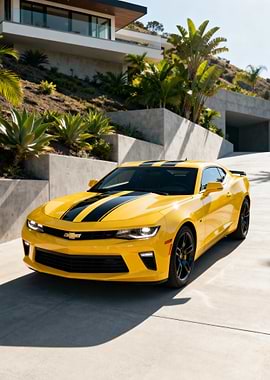 Yellow Chevrolet Camaro with Black Stripes