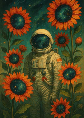 Astronaut in Sunflower Field Art