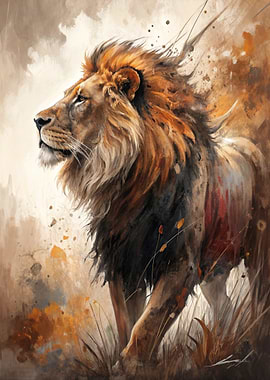 Majestic Lion Portrait in Watercolor Style