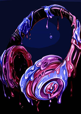Headphones with dripping paint illustration