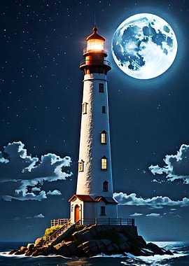 Lighthouse under the moonlight