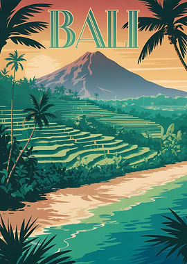 Bali Travel Poster with Rice Terraces