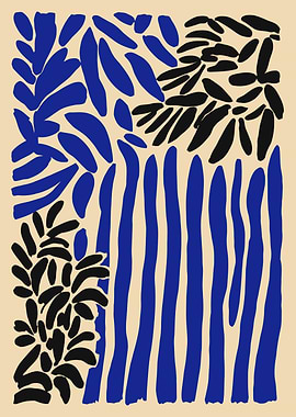 Abstract Blue and Black Botanical Art