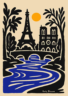 Paris, France Illustration with Eiffel Tower