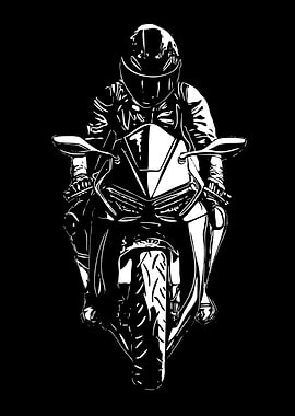 Motorcycle Rider in Black and White