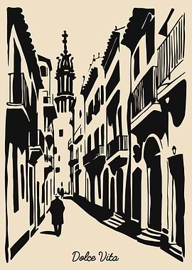 Dolce Vita Street Scene Illustration