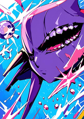 Abstract Purple Character with Sharp Features