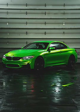Green BMW M4 on Wet Surface